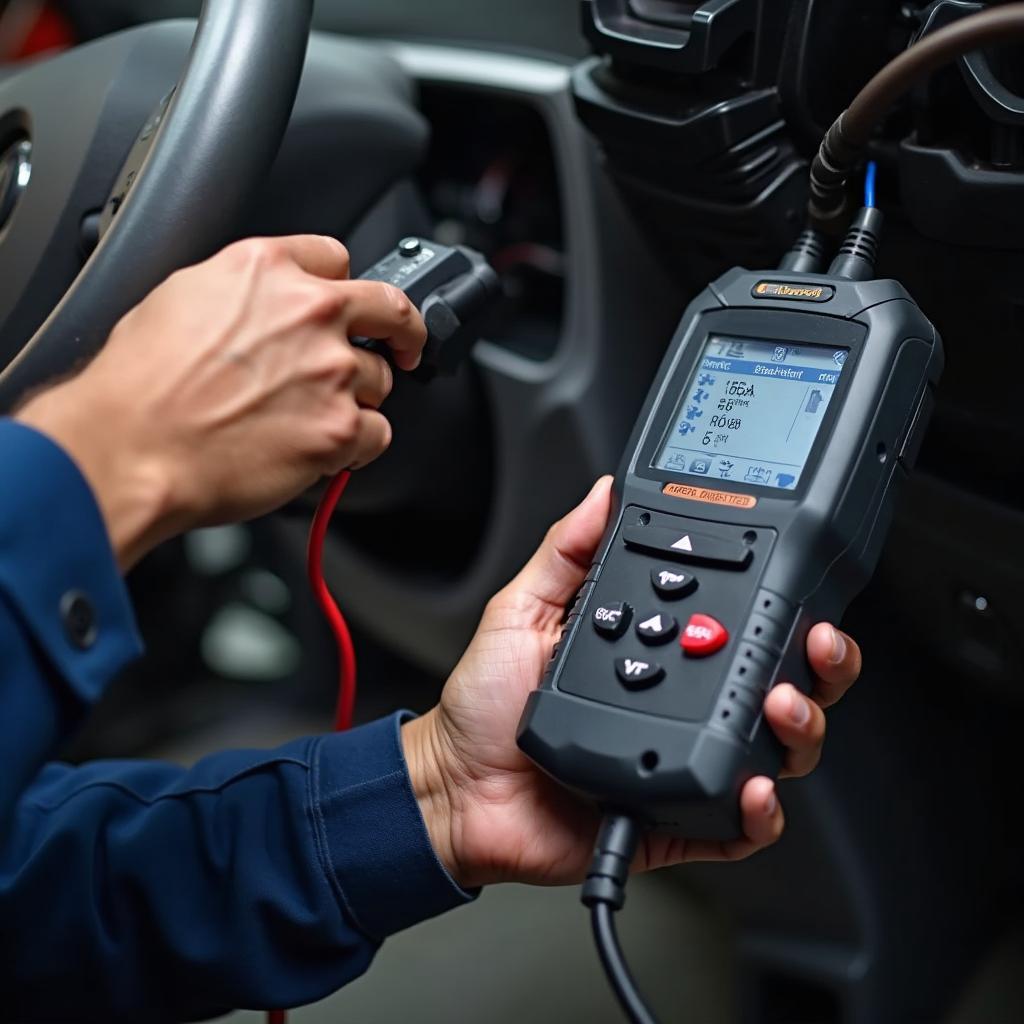 Auto Electrician Diagnosing Vehicle