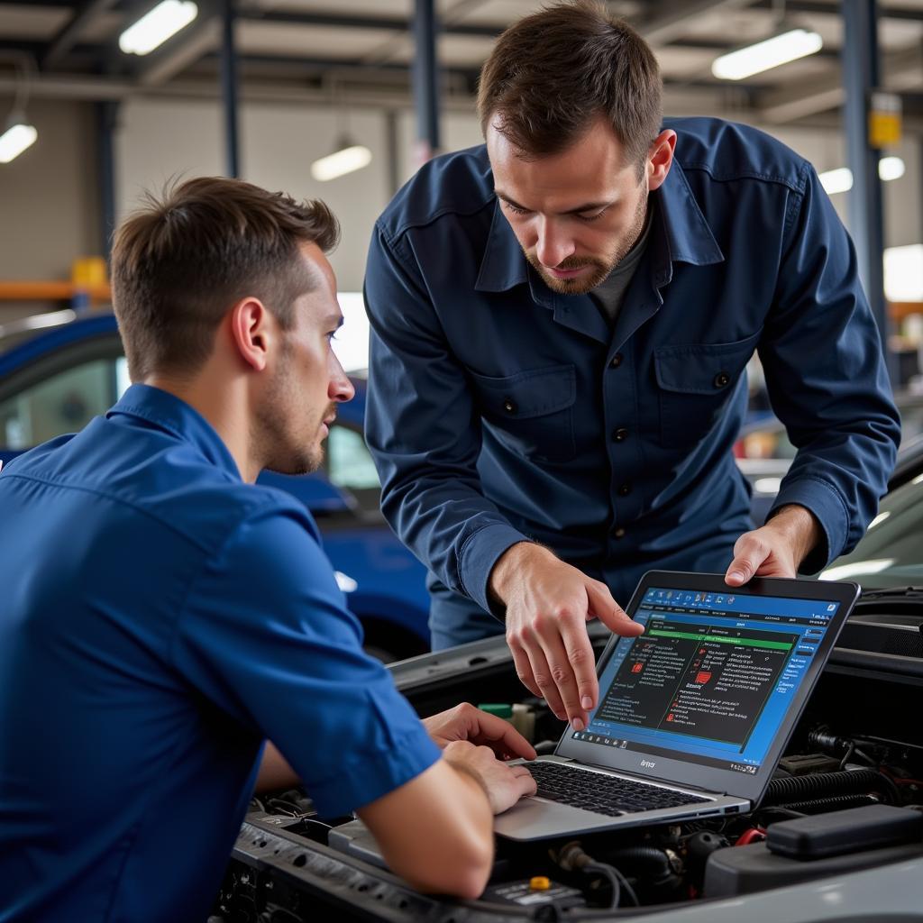 Auto Electrician Explaining Diagnostics to Customer