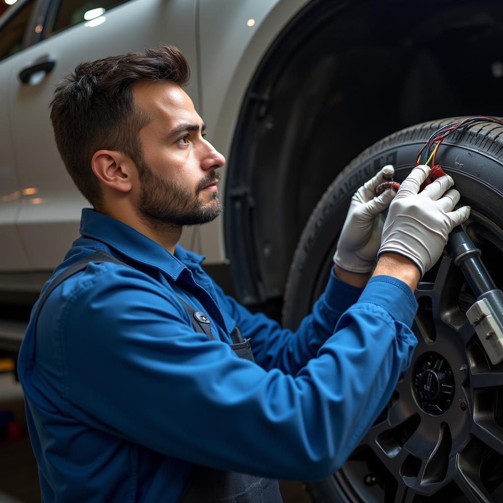 Auto Electrician Inspecting Wiring