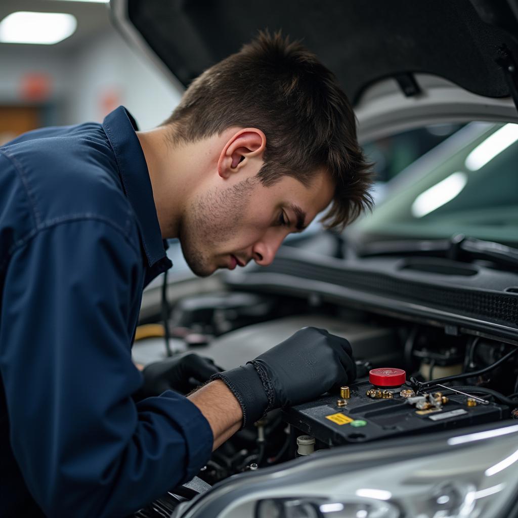 Auto Electrician Repairing Car