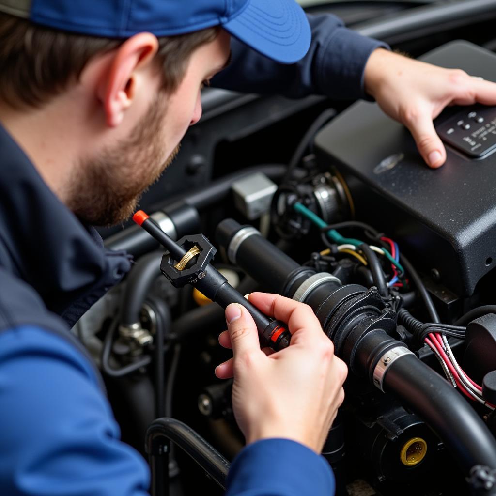 Auto Electrician Working on Car Wiring