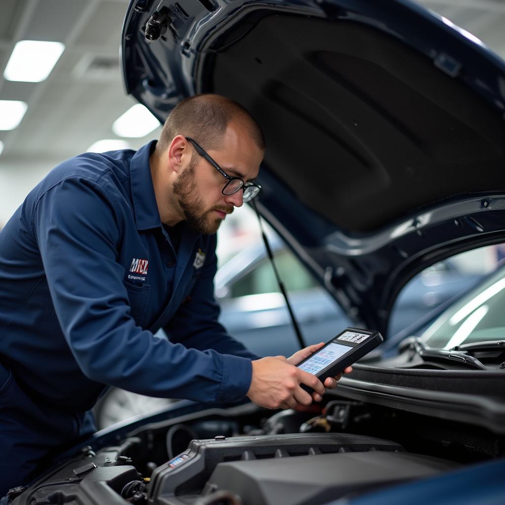 Auto Electrician Working on Car Engine