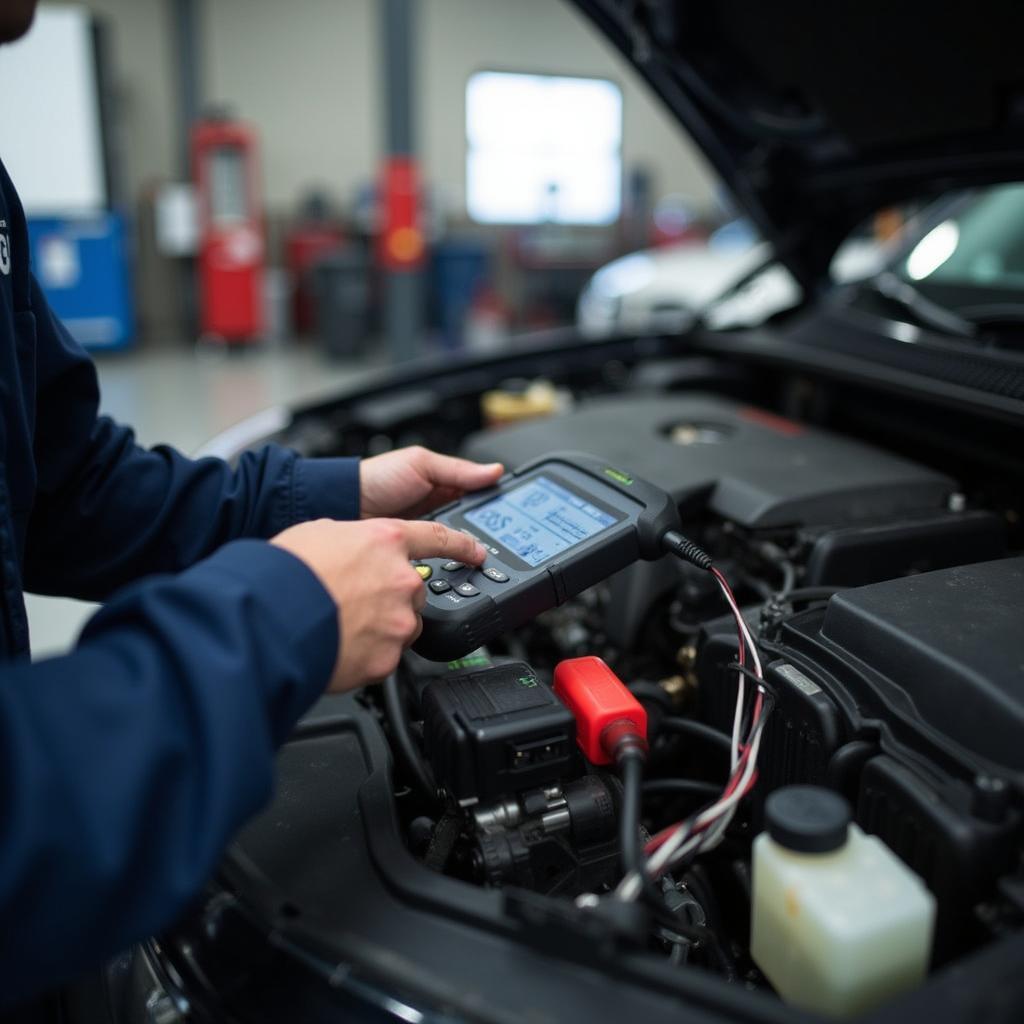 Technician diagnosing vehicle issue in Vandalia