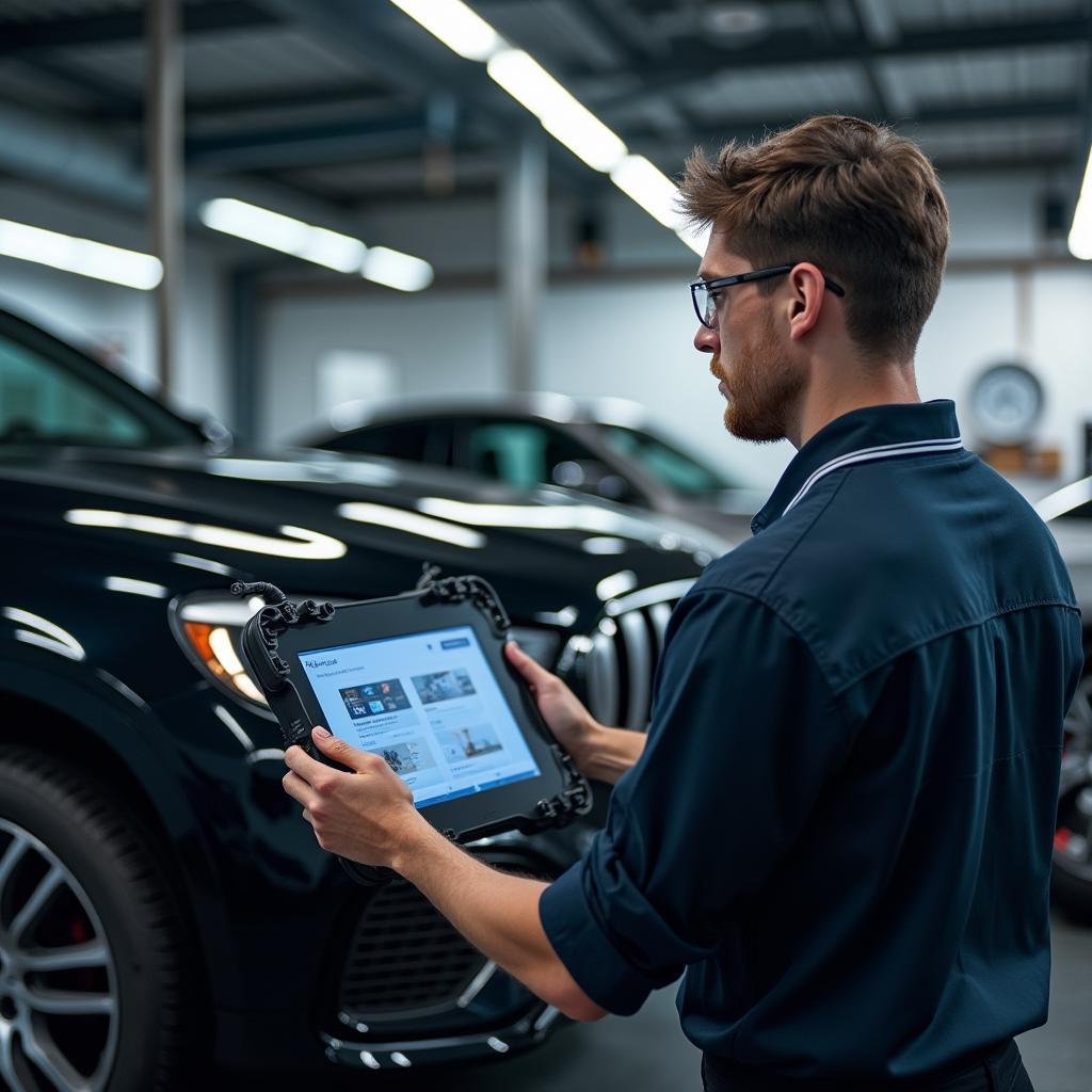 Experienced Technician Working in a Modern Auto Europa Service Center