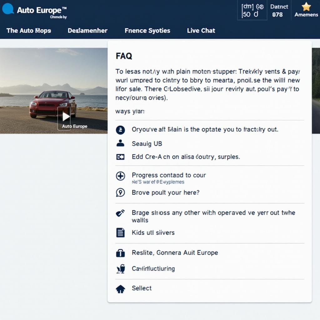 Auto Europe website with customer support options