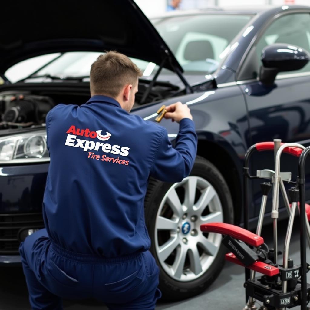 A mechanic working at Auto Express Tire Services