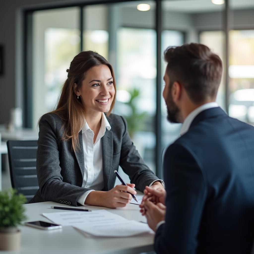 Auto Financial Services Manager Consulting with a Customer