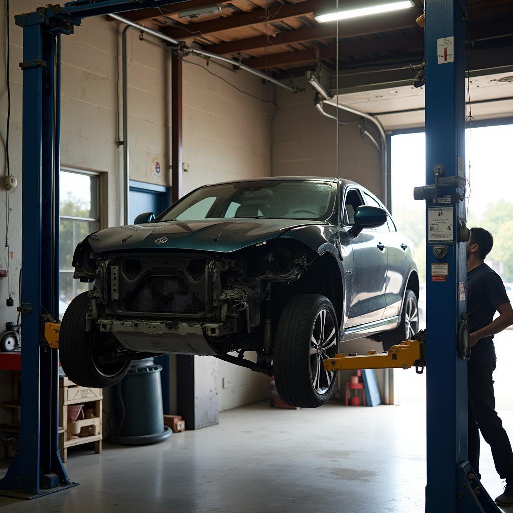 Car undergoing auto frame repair in San Antonio