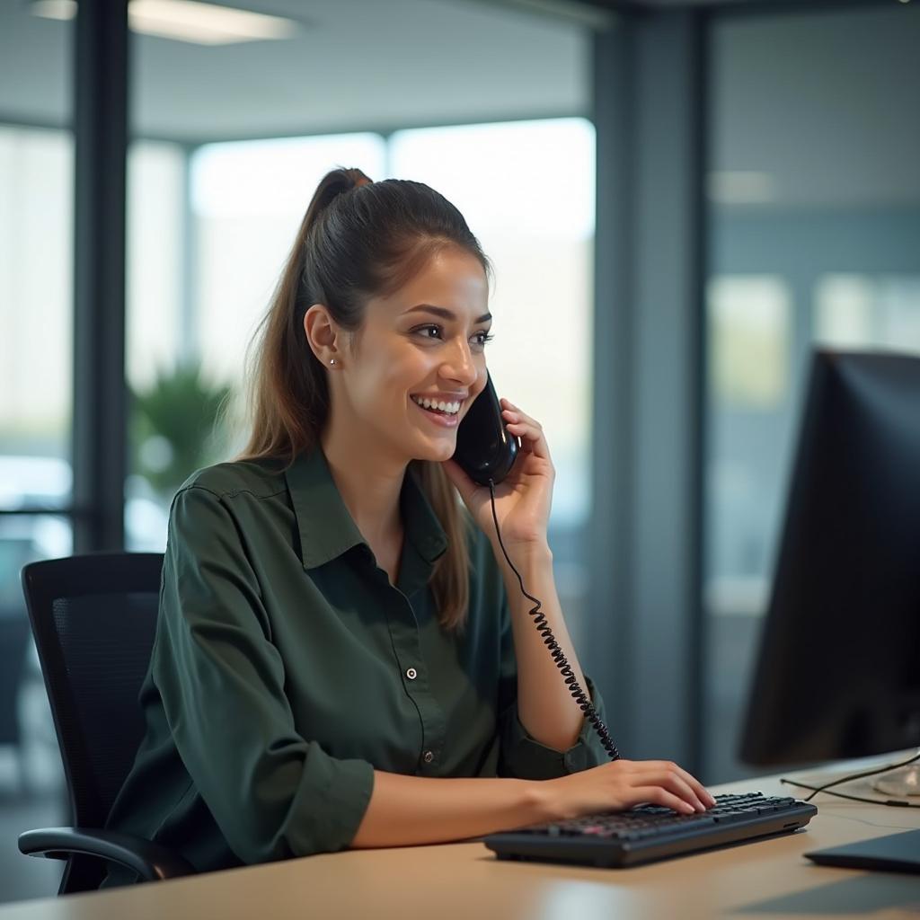 A customer service representative at Auto Glass America in Fort Myers assisting a customer over the phone. 