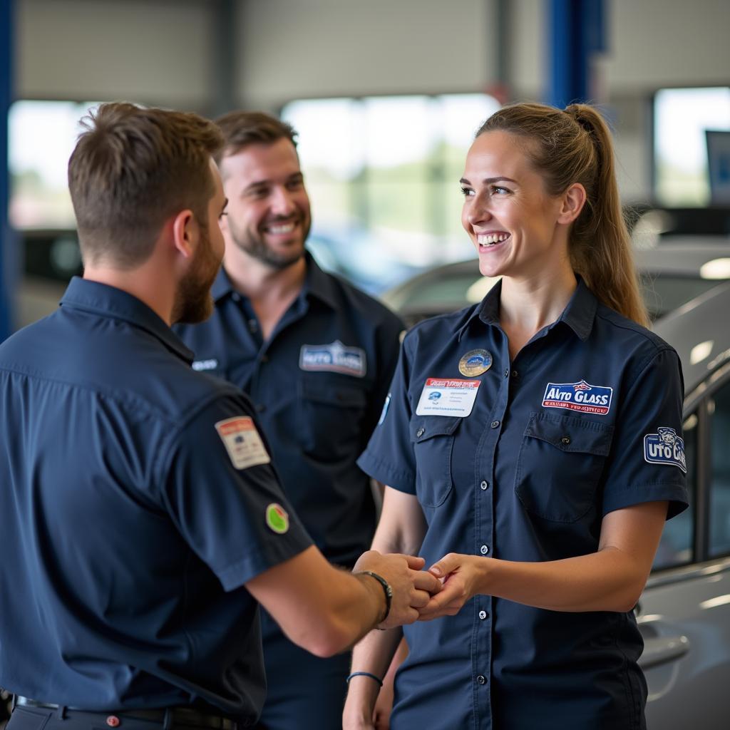 Smiling Auto Glass America Fort Myers team members assisting a customer.