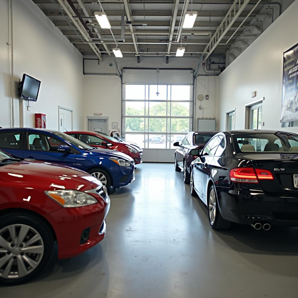 Interior of a busy auto glass replacement shop