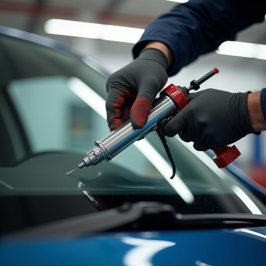 Professional Auto Glass Technician at Work