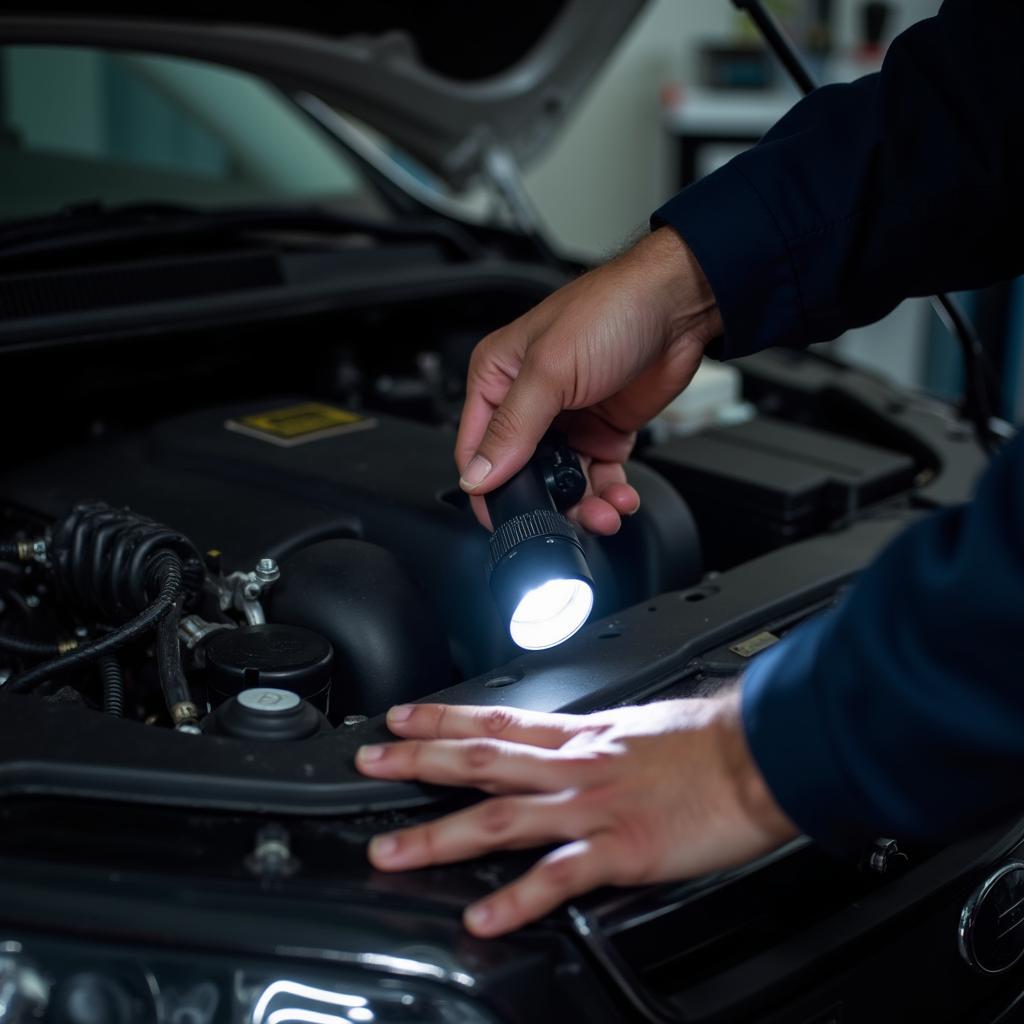 Mechanic Inspecting Engine