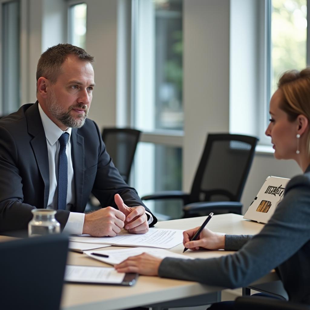 Insurance agent assisting a customer