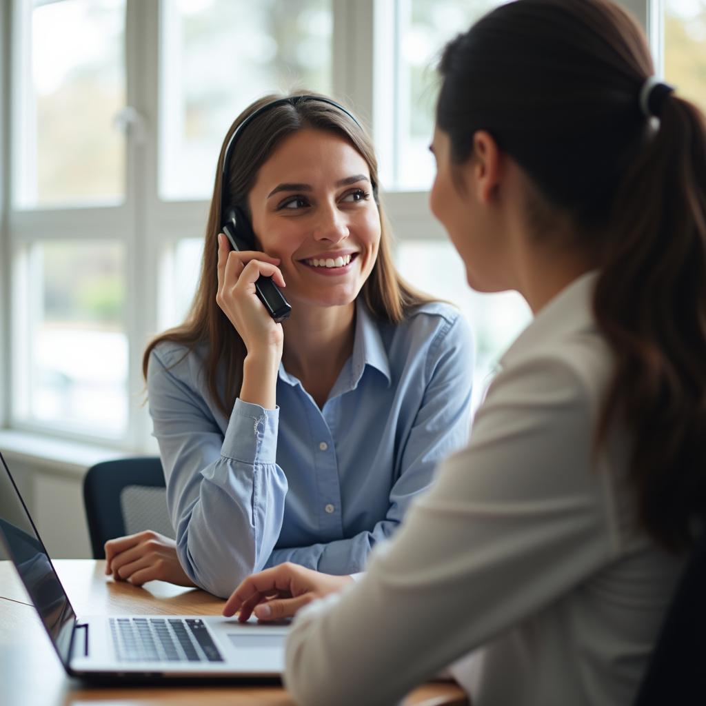 Auto insurance customer service representative talking on the phone with a customer