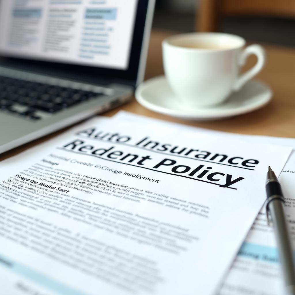 Auto insurance documents laid out on a desk