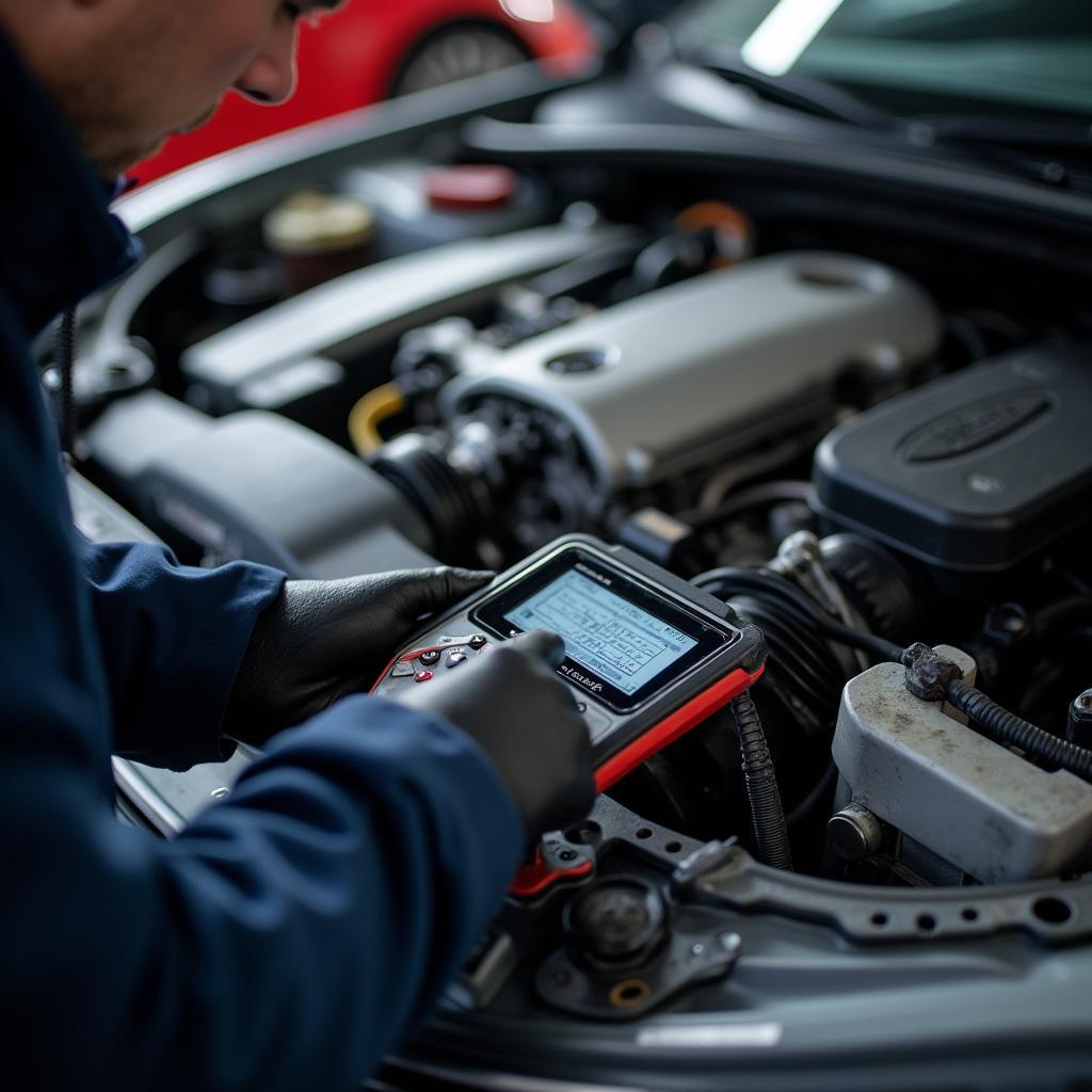 Close-up of Specialized Diagnostic Tools Connected to an Italian Car's Engine in Arezzo