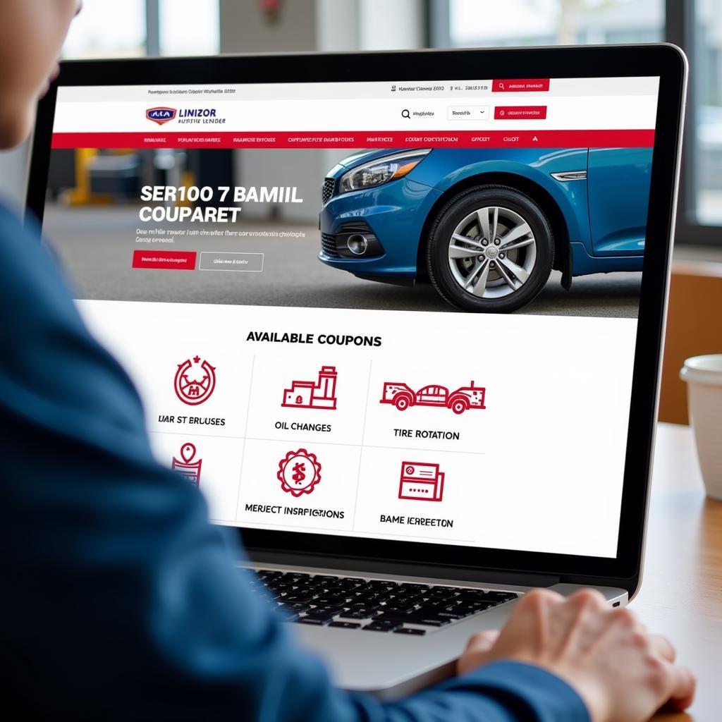 Auto lender website displaying service coupons