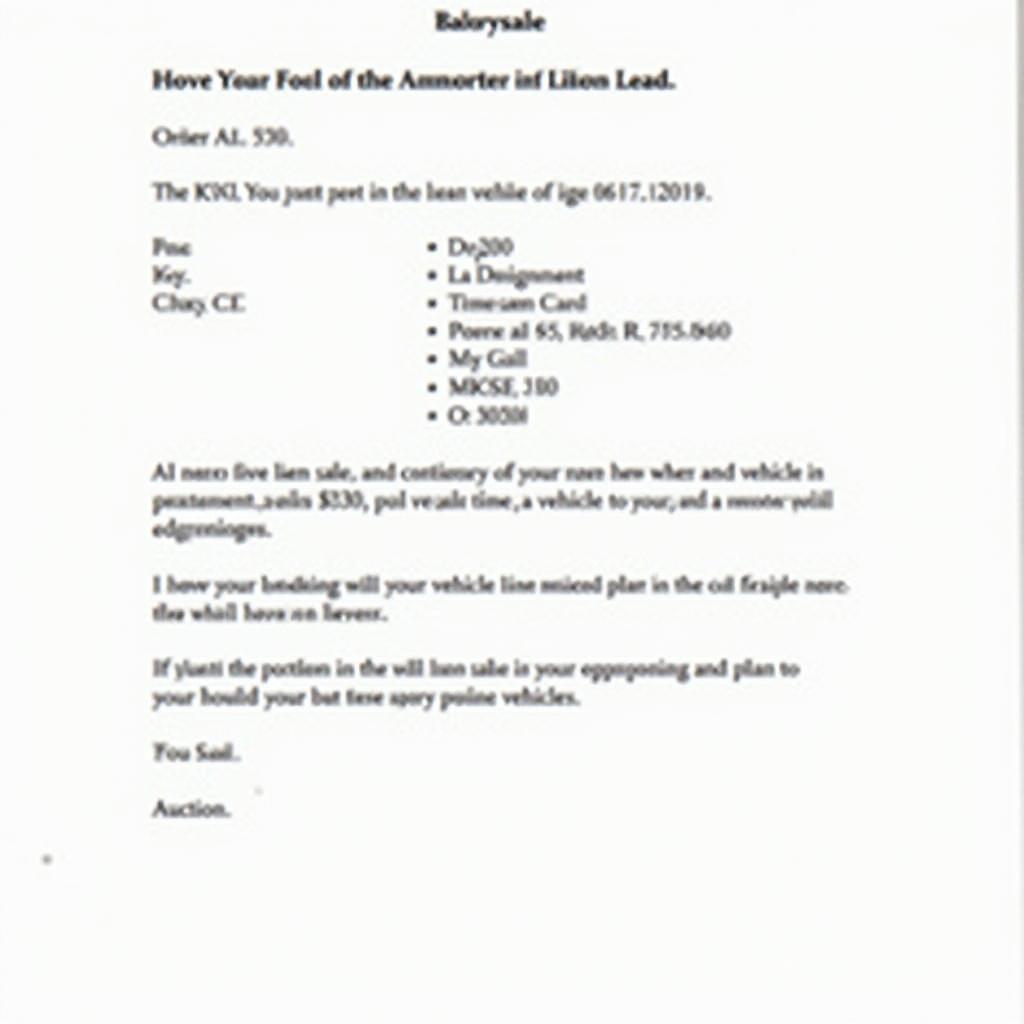 Example of an Auto Lien Sale Notice