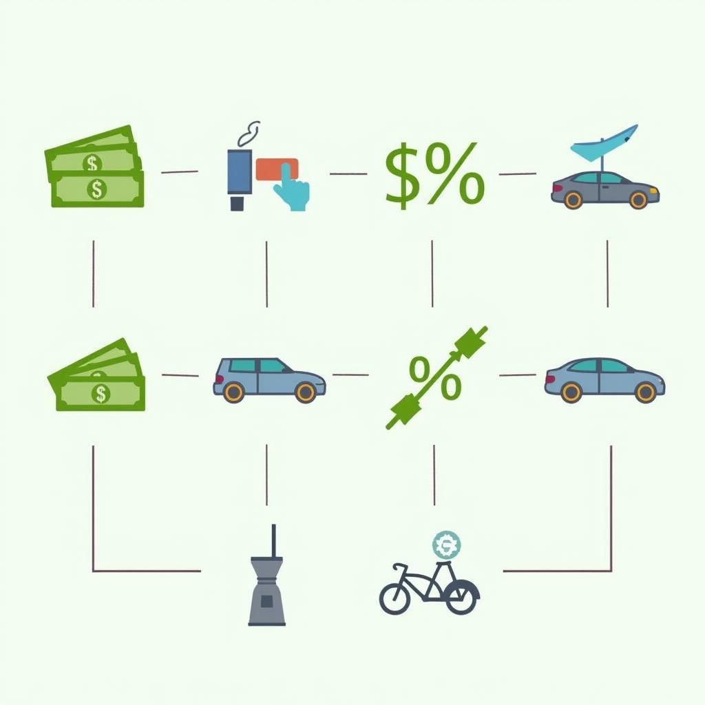 Auto loan services explained: A visual guide with icons representing loans, interest rates, and car purchases