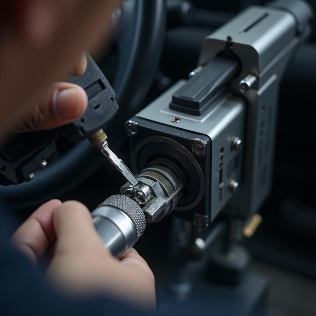 Auto Locksmith Cutting a Car Key