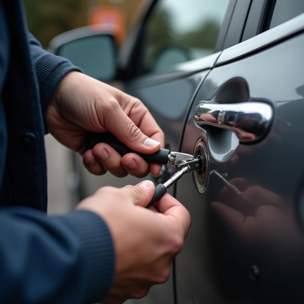 Auto Locksmith Unlocking a Car