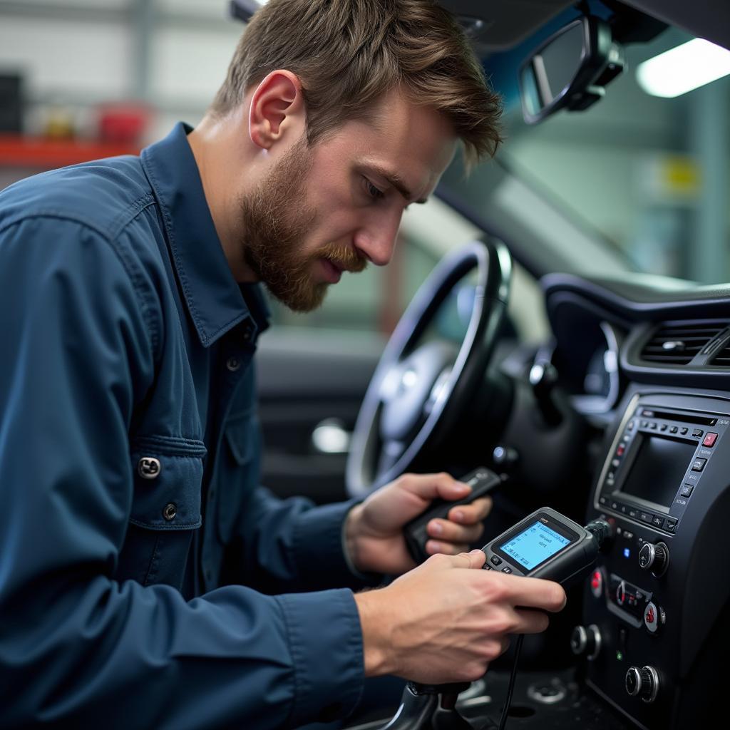 Skilled Technician Performing Car Diagnostics