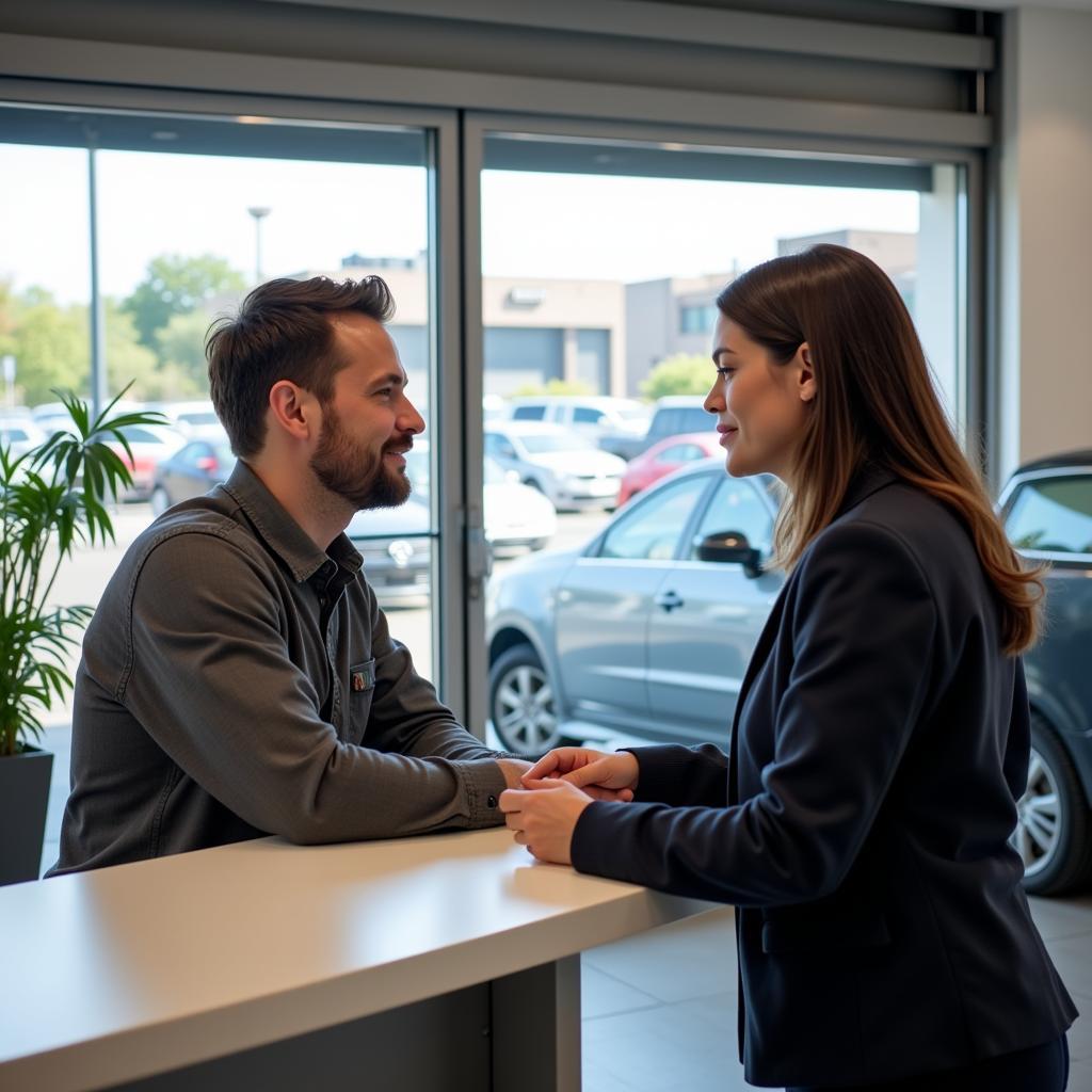 Customer Discussing Car Issues with Service Advisor