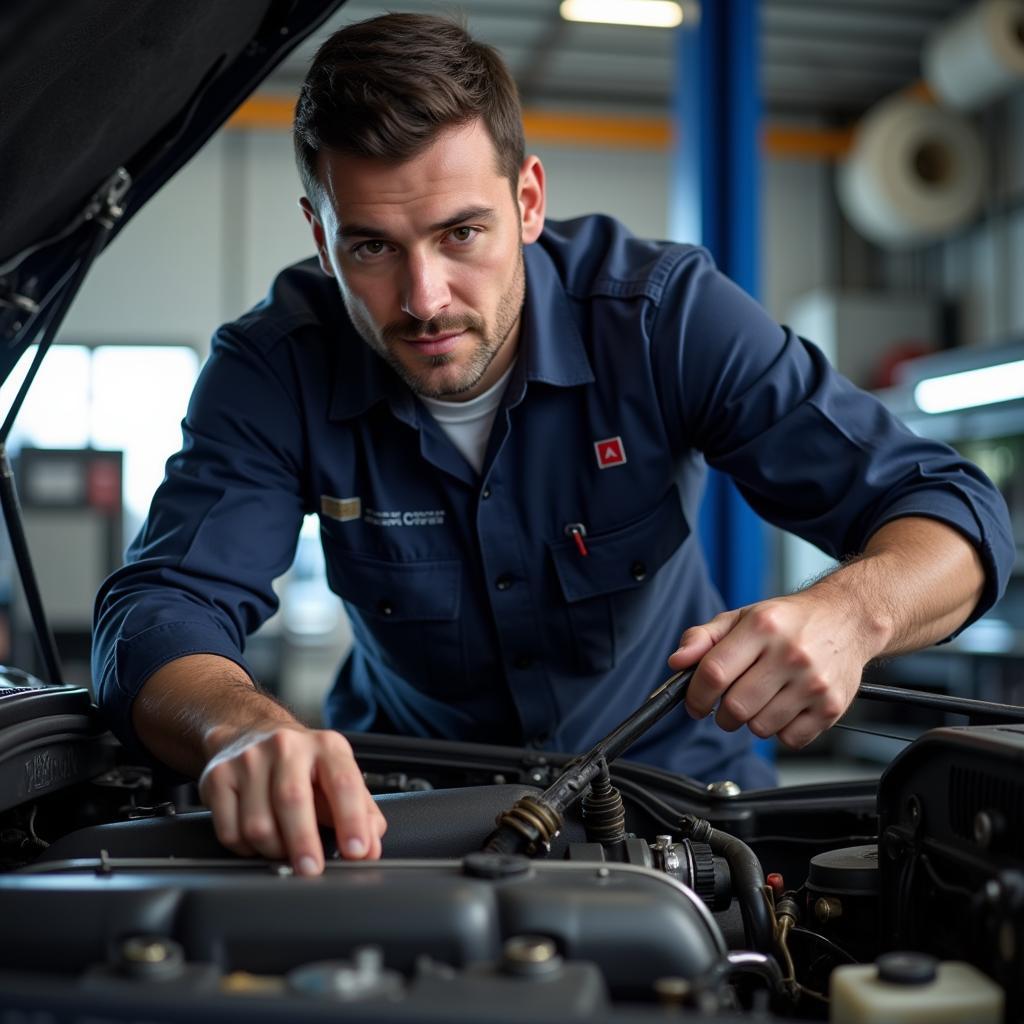 Experienced Technician Working on a Car Engine