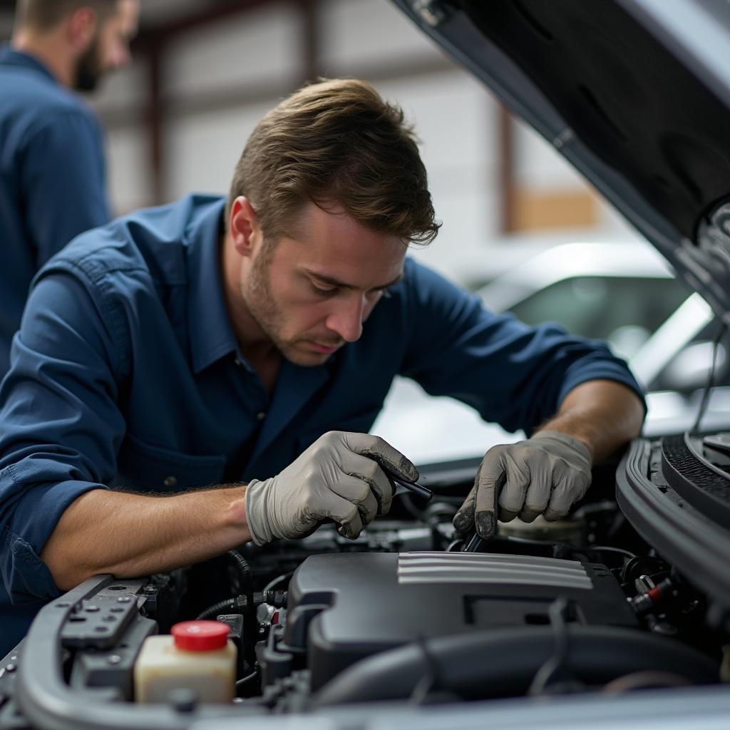 Certified auto mechanic inspecting a vehicle in Affton, MO