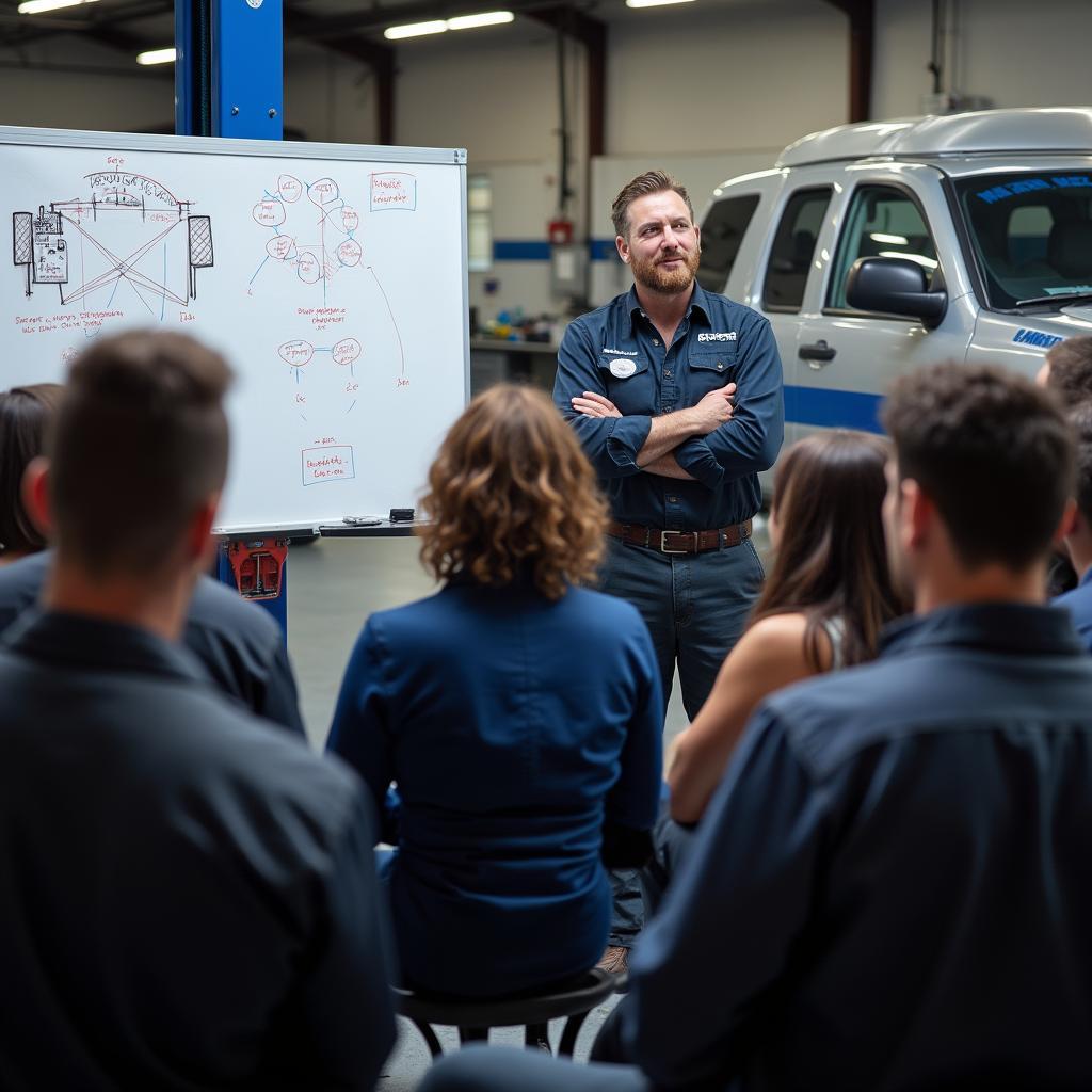 Mechanics attending an association meeting