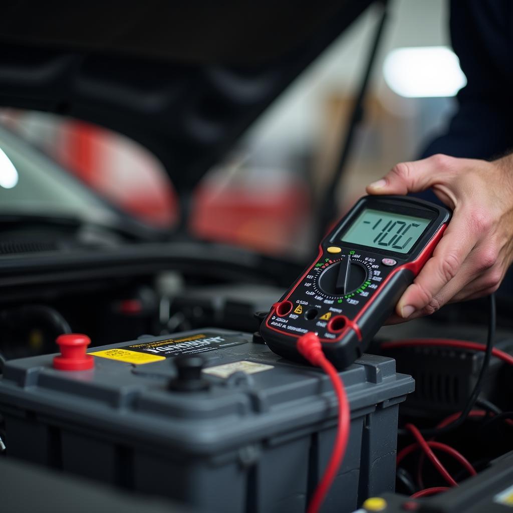 Auto mechanic checking a car battery in Killeen