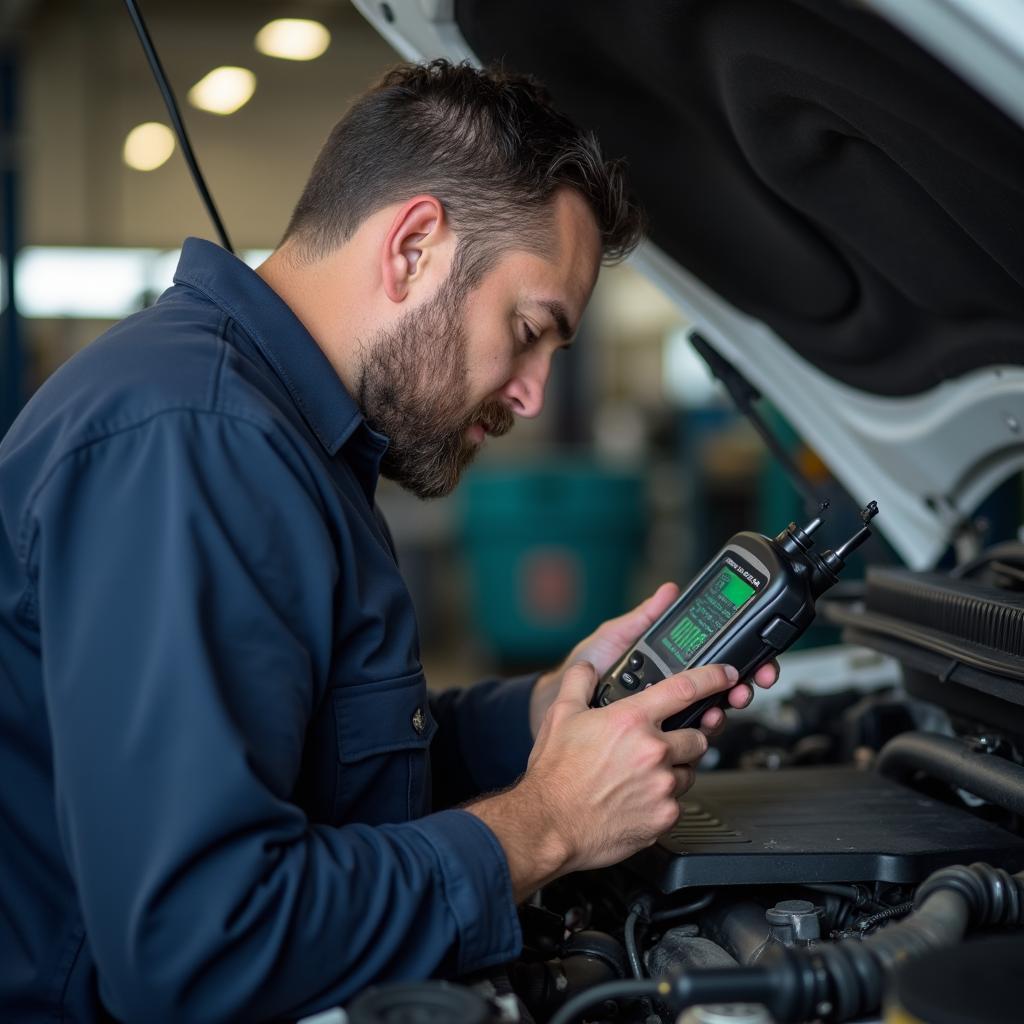 ASE-certified mechanic in Creedmoor, NC, using a diagnostic tool