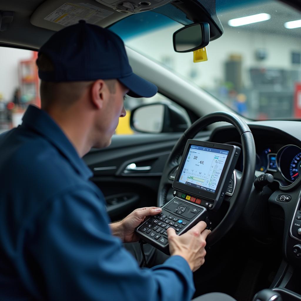 Auto Mechanic Using Diagnostic Equipment