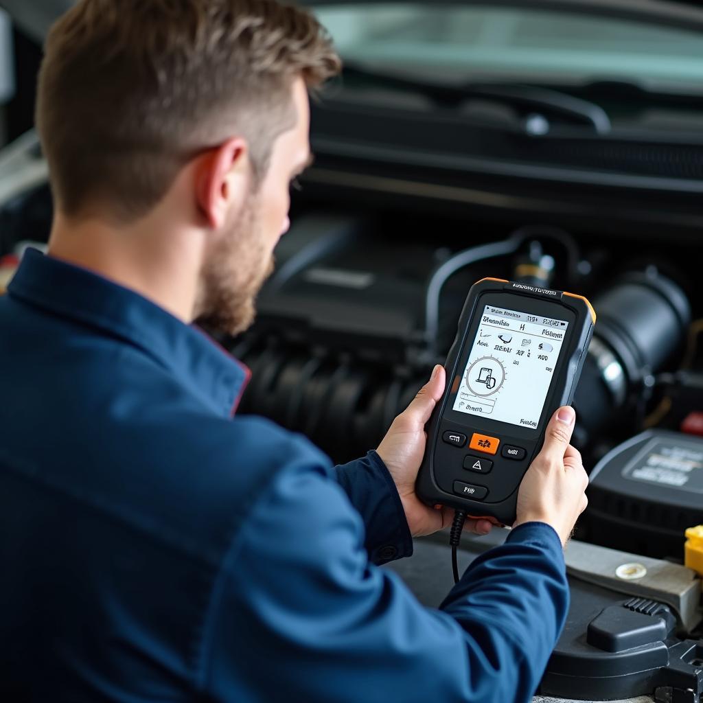 Auto Mechanic Diagnosing Car Problem