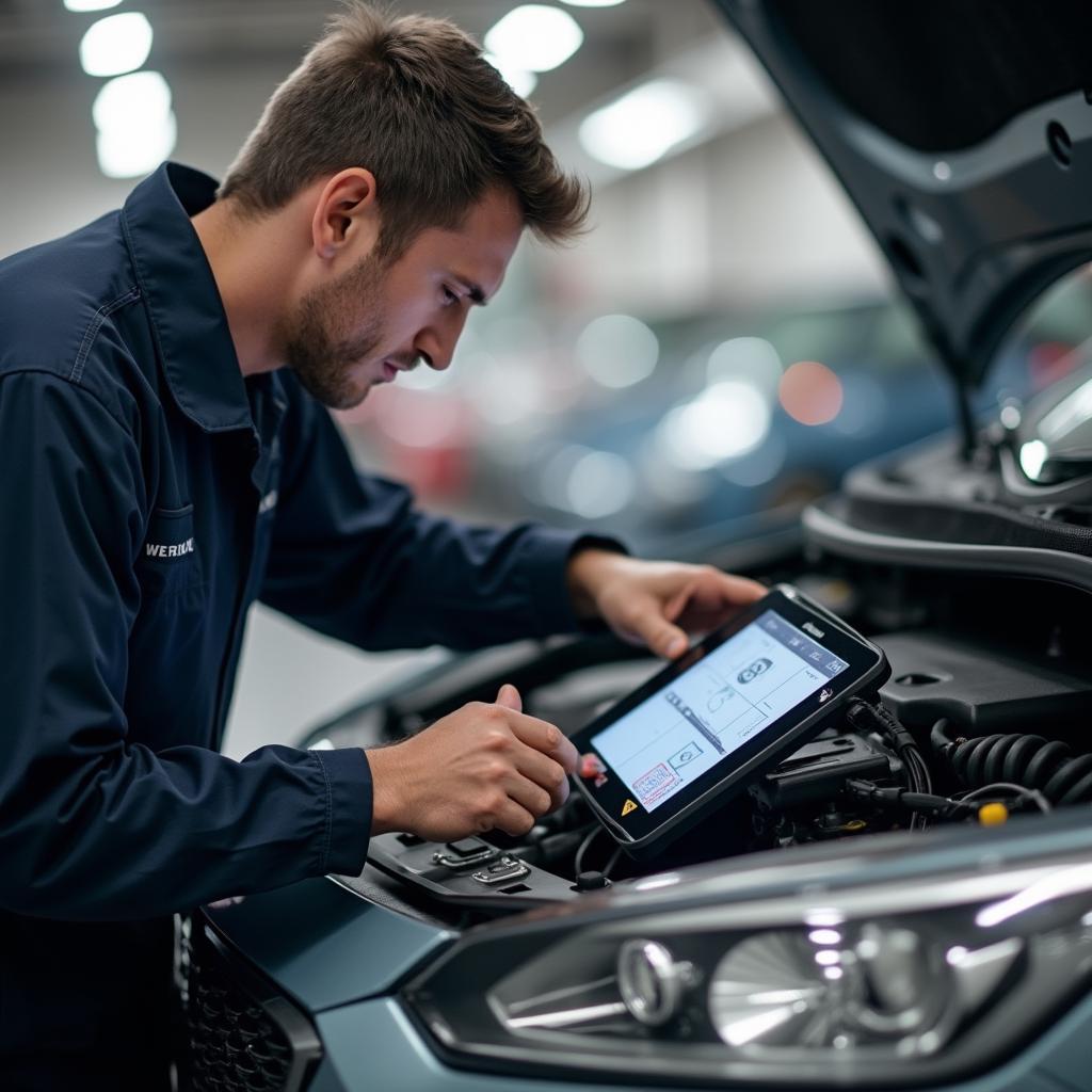 Skilled mechanic using diagnostic equipment in Alexandria VA