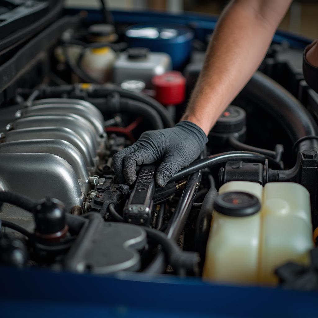 Experienced auto mechanic in Doniphan, Missouri, working on a car engine