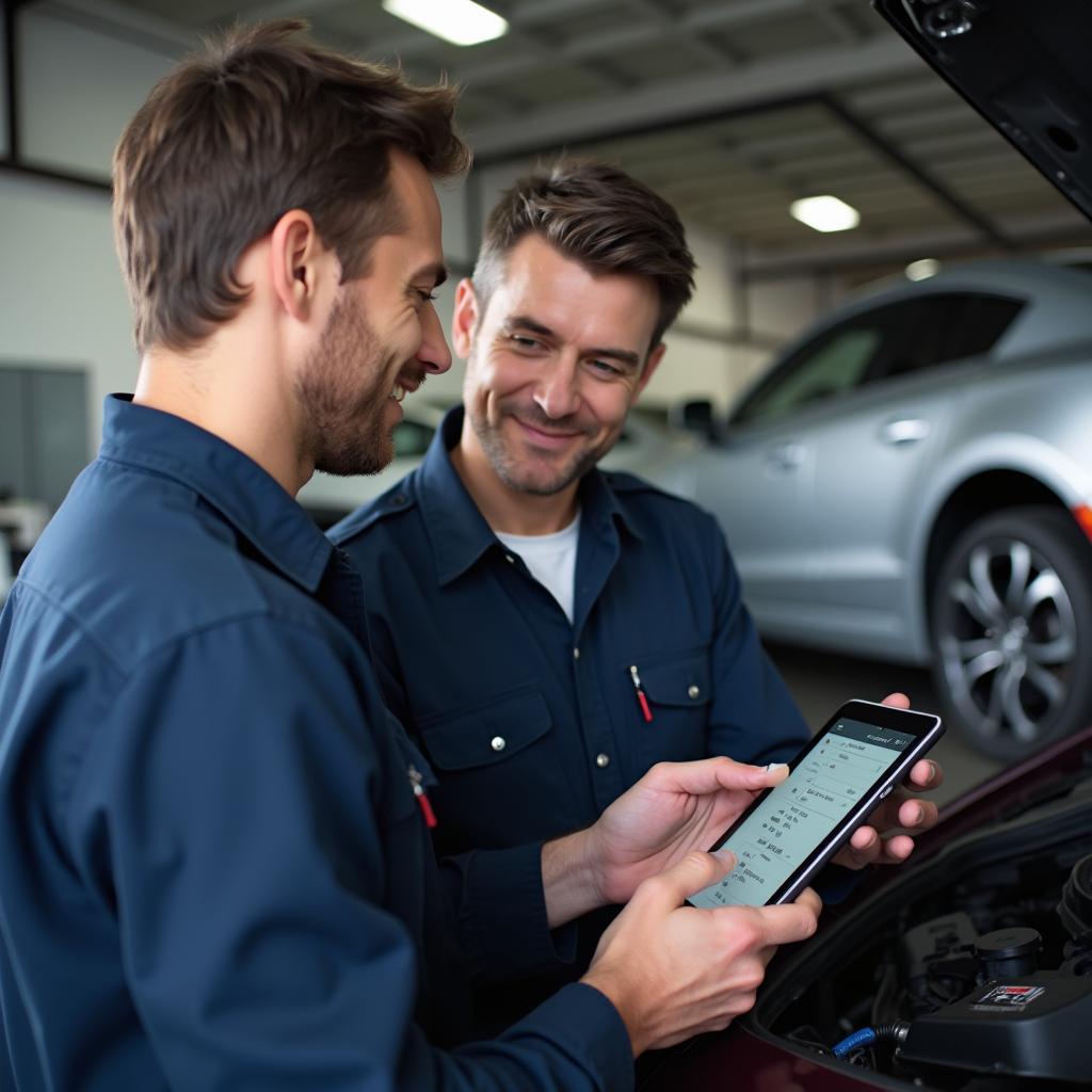 Auto Mechanic Explaining Car Issue