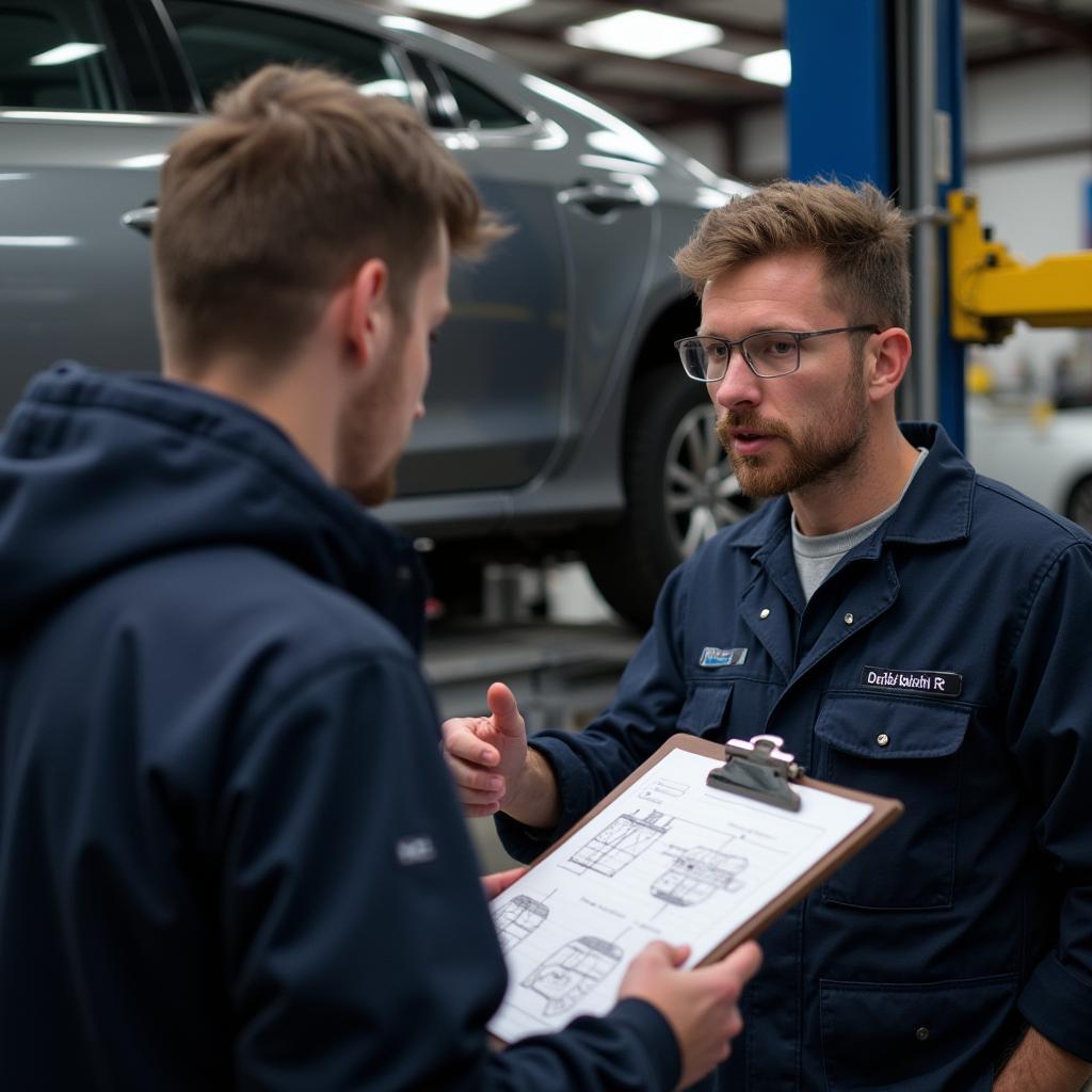 Auto Mechanic Explaining Repair to Customer