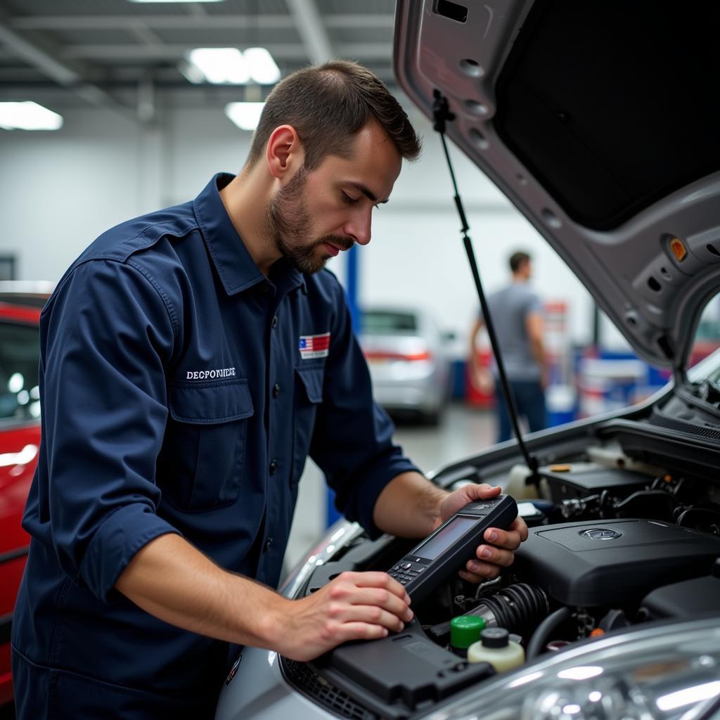 Auto Mechanic Inspecting Car Engine in Tampa