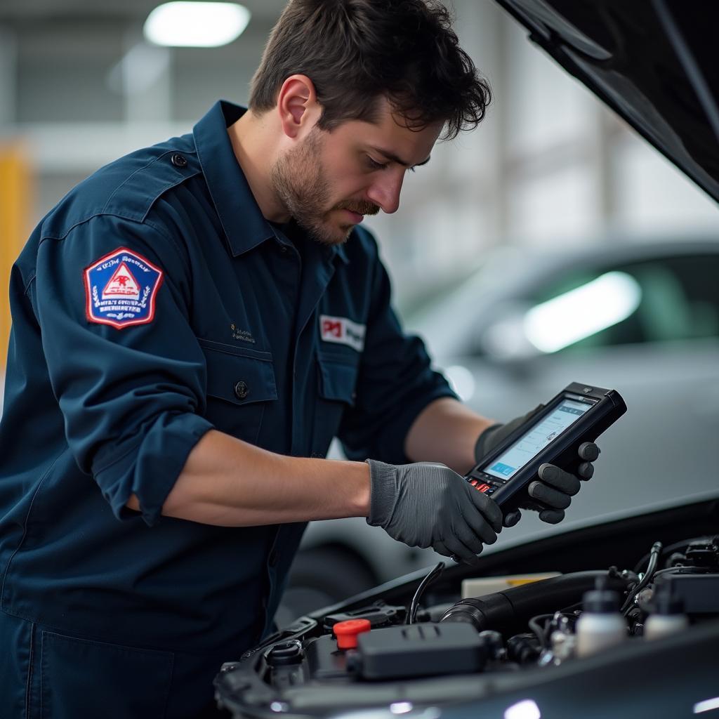  ASE-Certified Mechanic Performing Engine Diagnostics