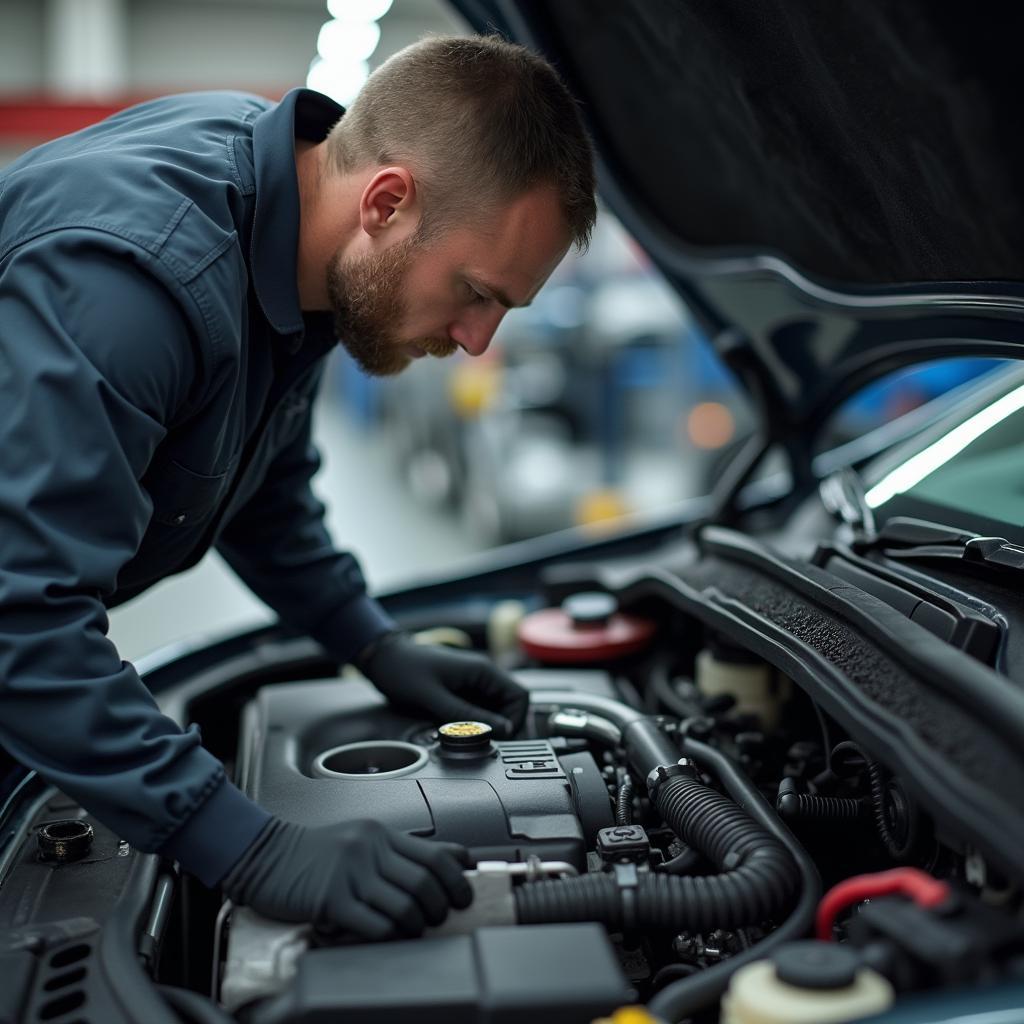 Mechanic Inspecting Engine