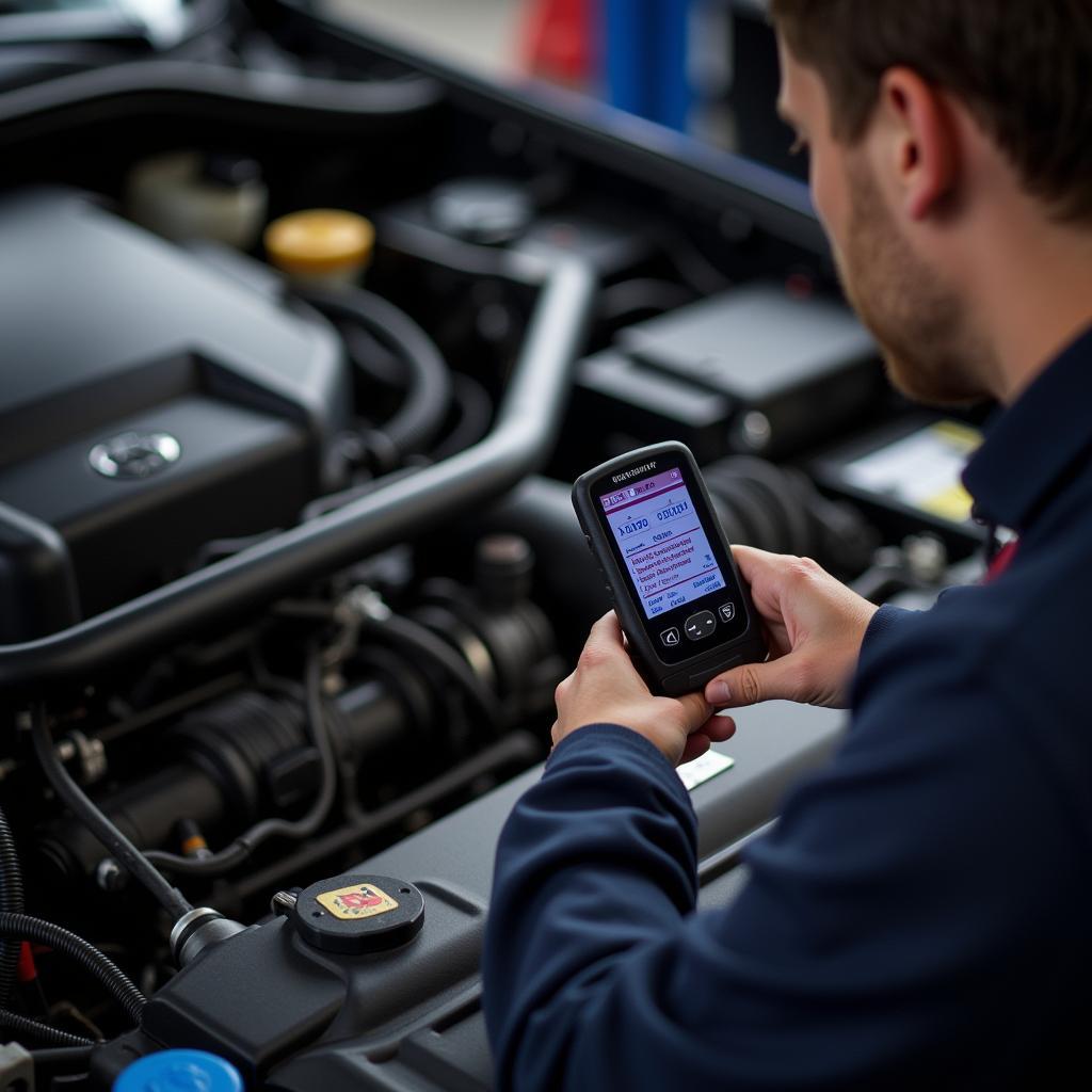 Auto Mechanic Inspecting Engine