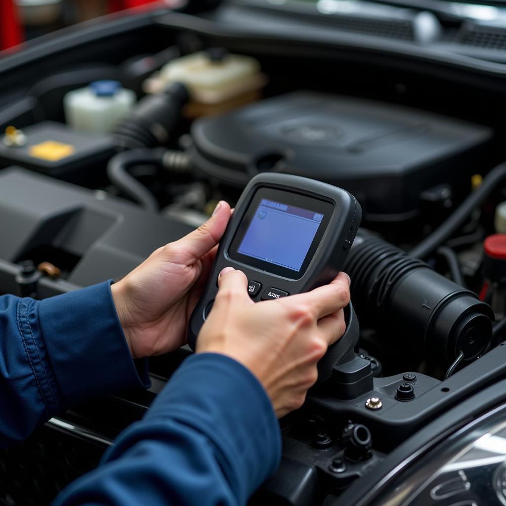 Mechanic Performing Diagnostic Check on a Vehicle