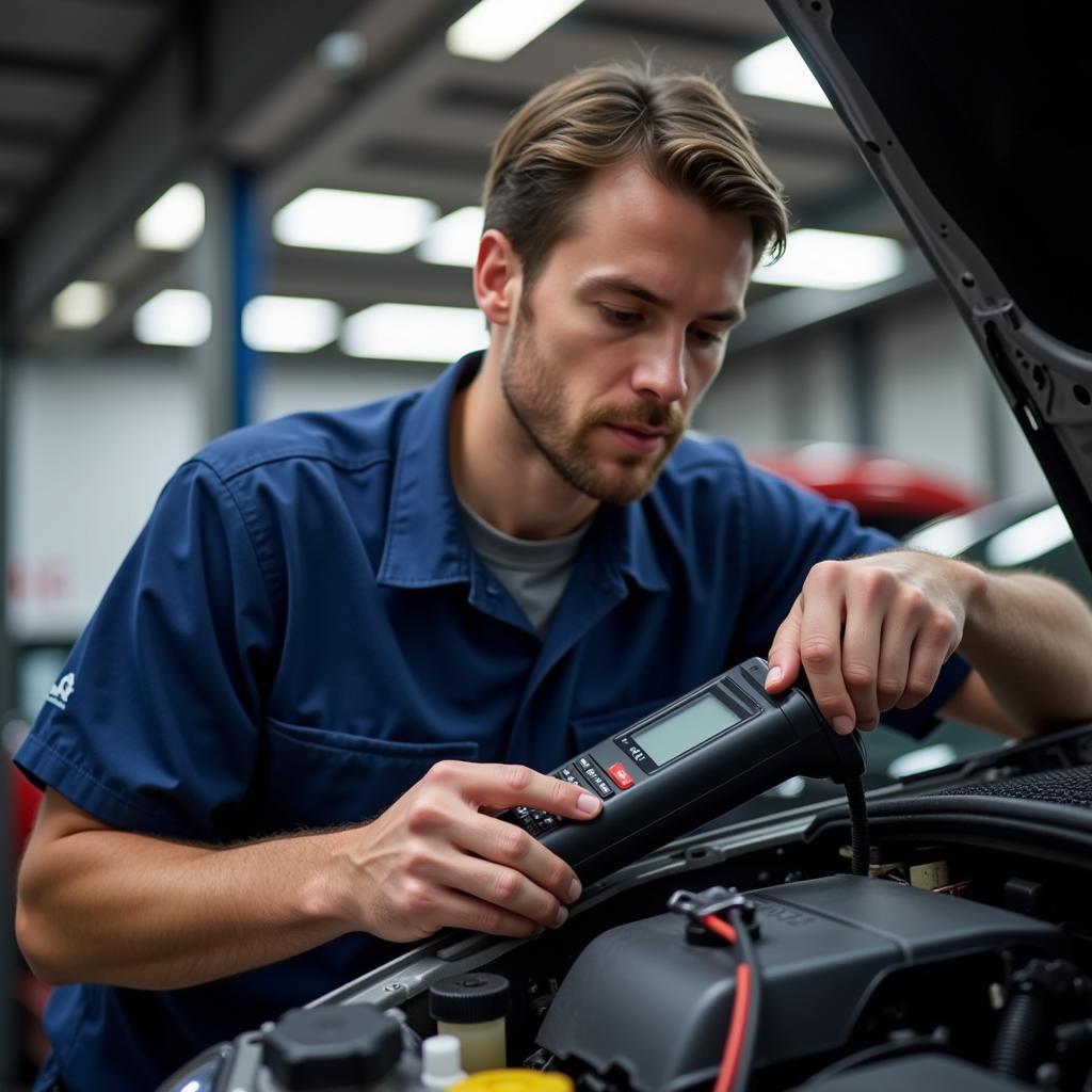 Auto Mechanic Performing Diagnostic Test