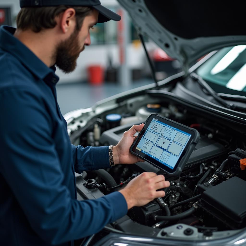 Auto Mechanic Performing Engine Diagnostics