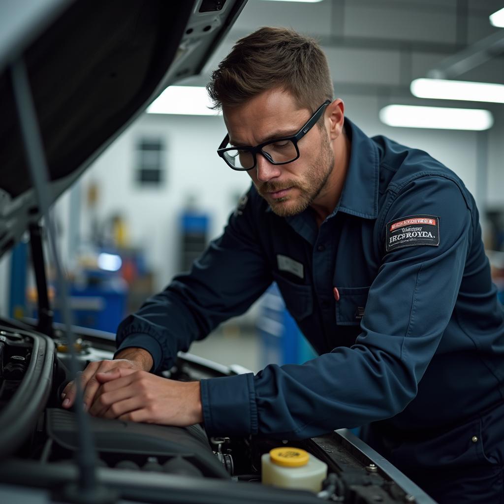 Certified auto mechanic working on a car engine in Arlington Heights