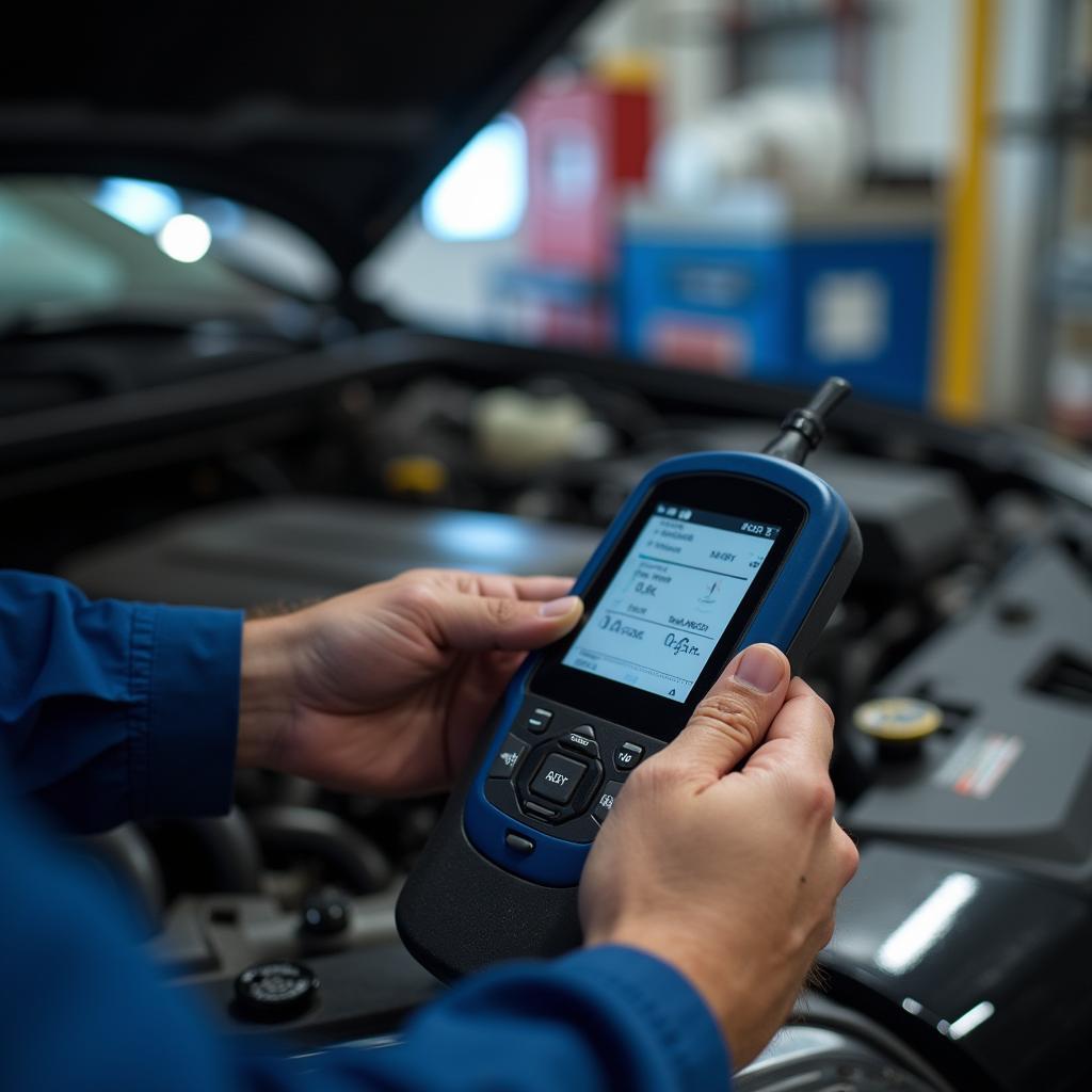 Experienced mechanic in West St. Paul using a diagnostic tool on a car engine