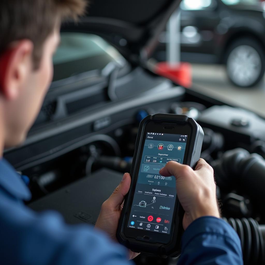 Mechanic using a diagnostic tool on a car in Centurion