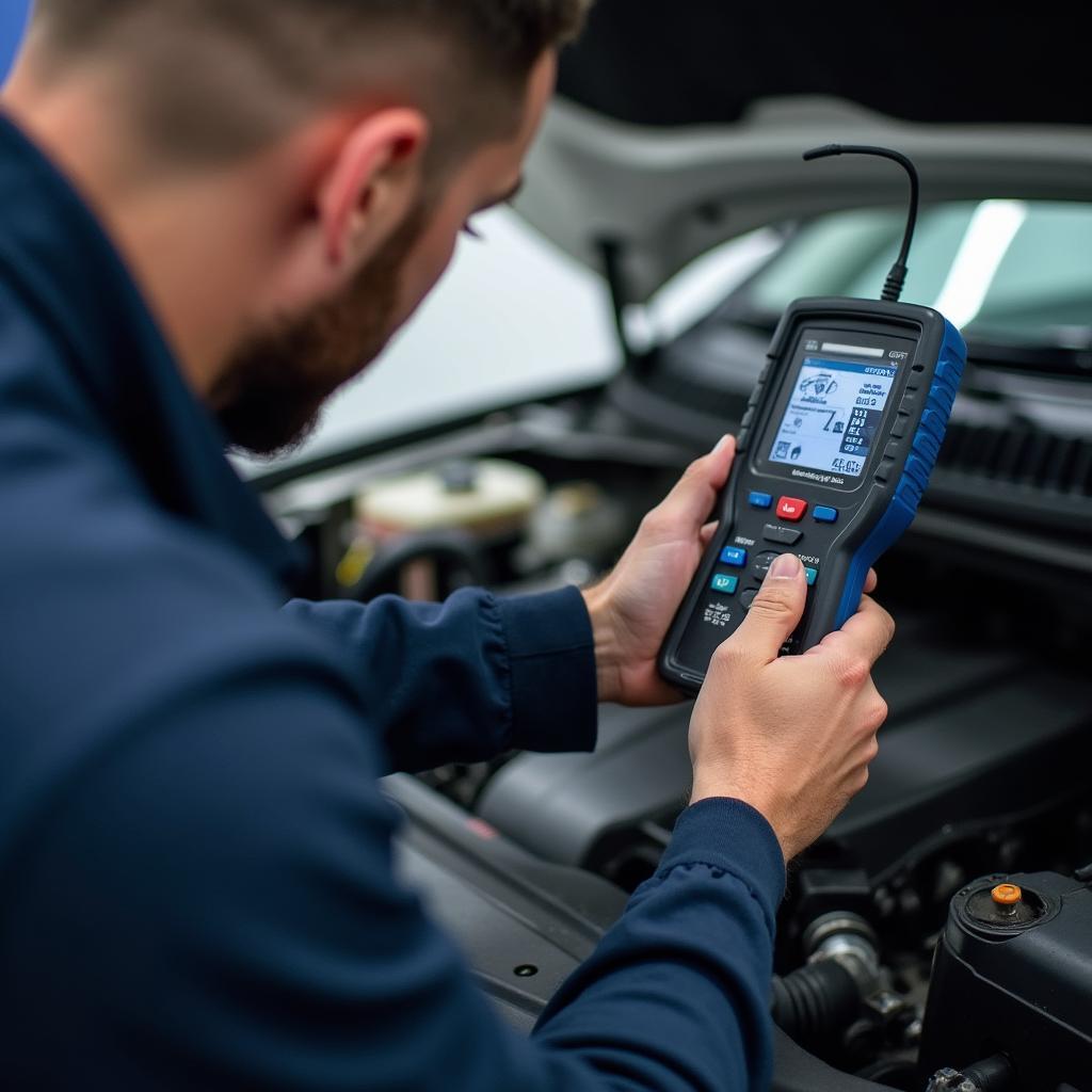 Mechanic using a diagnostic tool in East Rochester